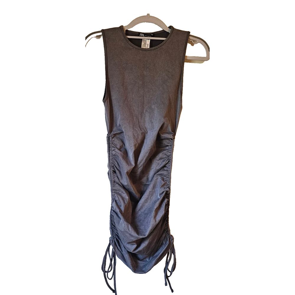 Zara Ruched Sleeveless Dress Slate Gray Bodycon Midi Womens XS S NWT